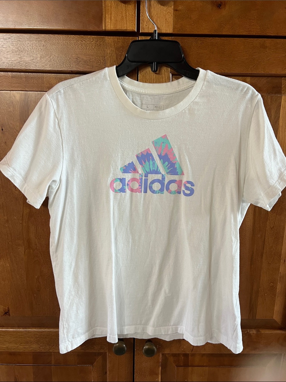 adidas White Tee with Pastel Tie-Dye Trefoil